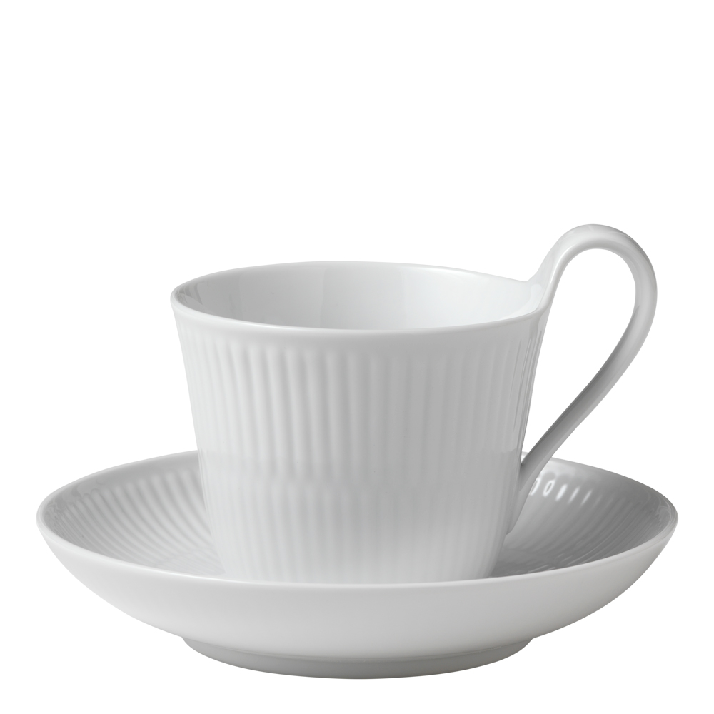 Läs mer om Royal Copenhagen - White Fluted Kaffekopp Med Fat 25 cl hög hänkel