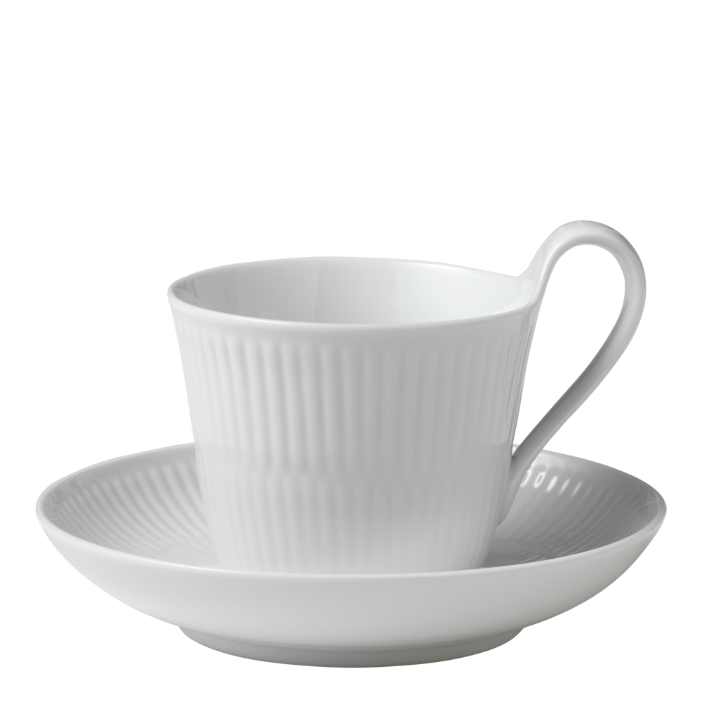 Royal Copenhagen - White Fluted Kaffekopp Med Fat 25 cl hög hänkel