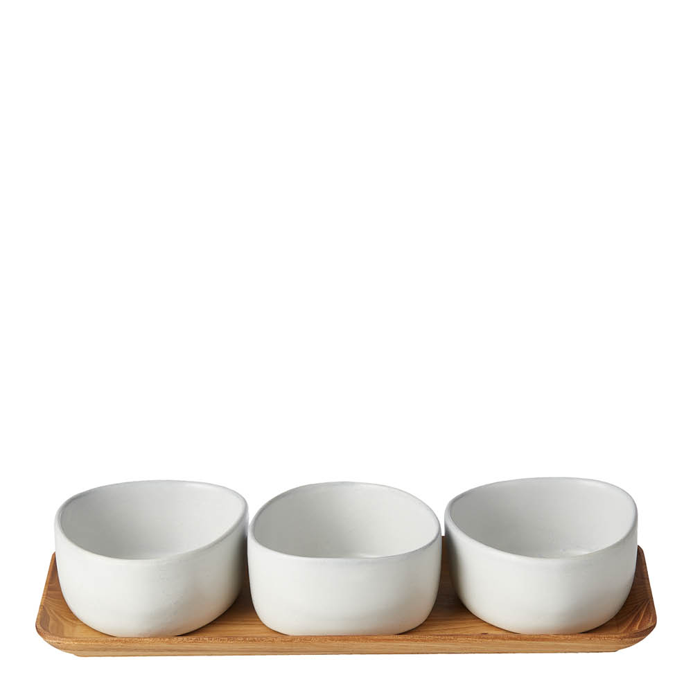 Aida - Raw organic skål på teaktrebrett 4 deler arctic white