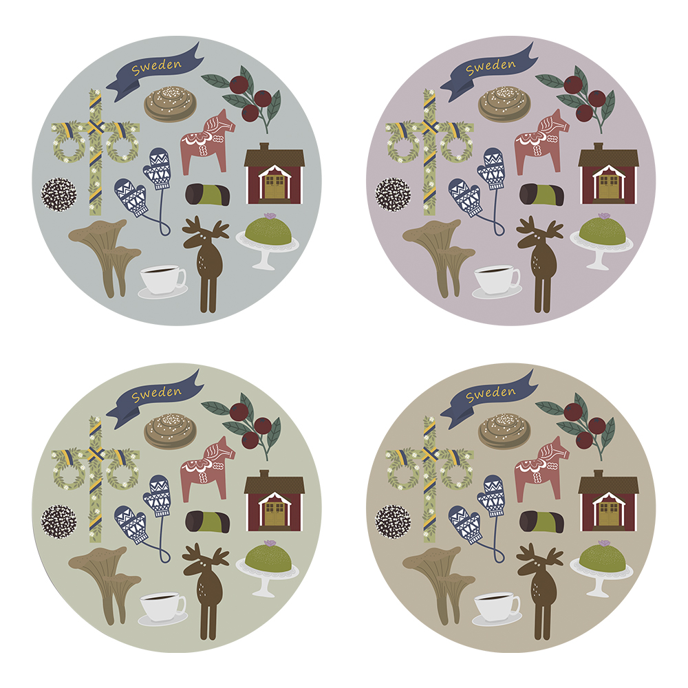 Pluto - Glasunderlägg Like a Swede 9 cm 4-pack Multi
