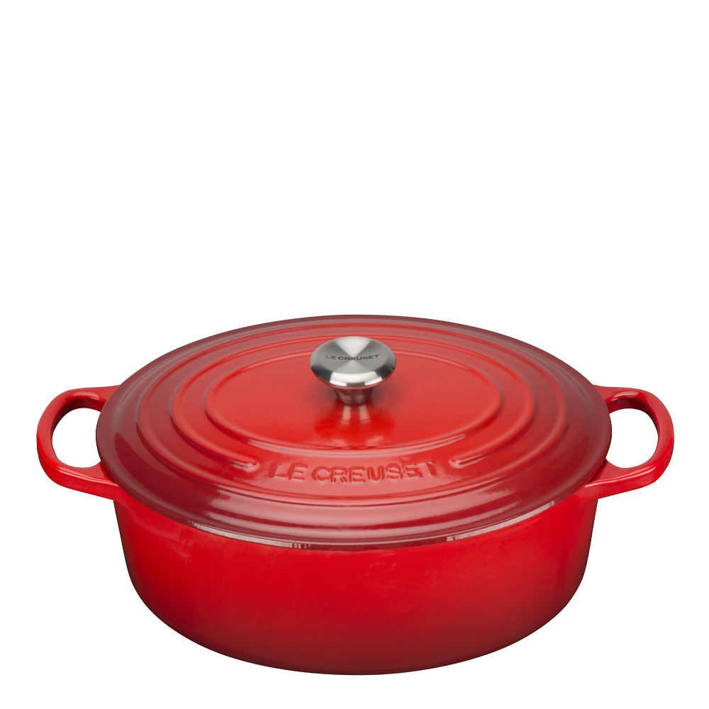 Läs mer om Le Creuset - Signature Gjutjärnsgryta oval 27 cm 4,1 L Cerise