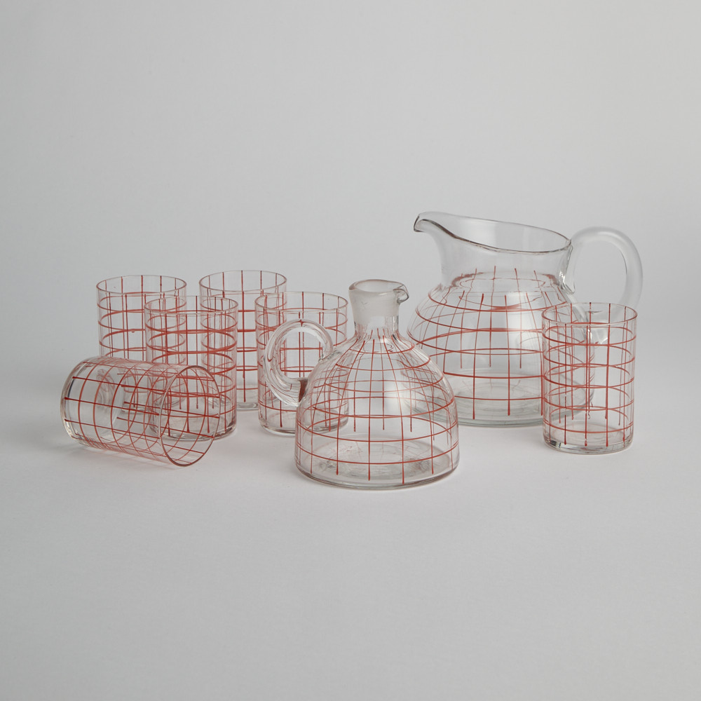 Vintage - Saftservis 50-tal med Kanna och 6 st Glas