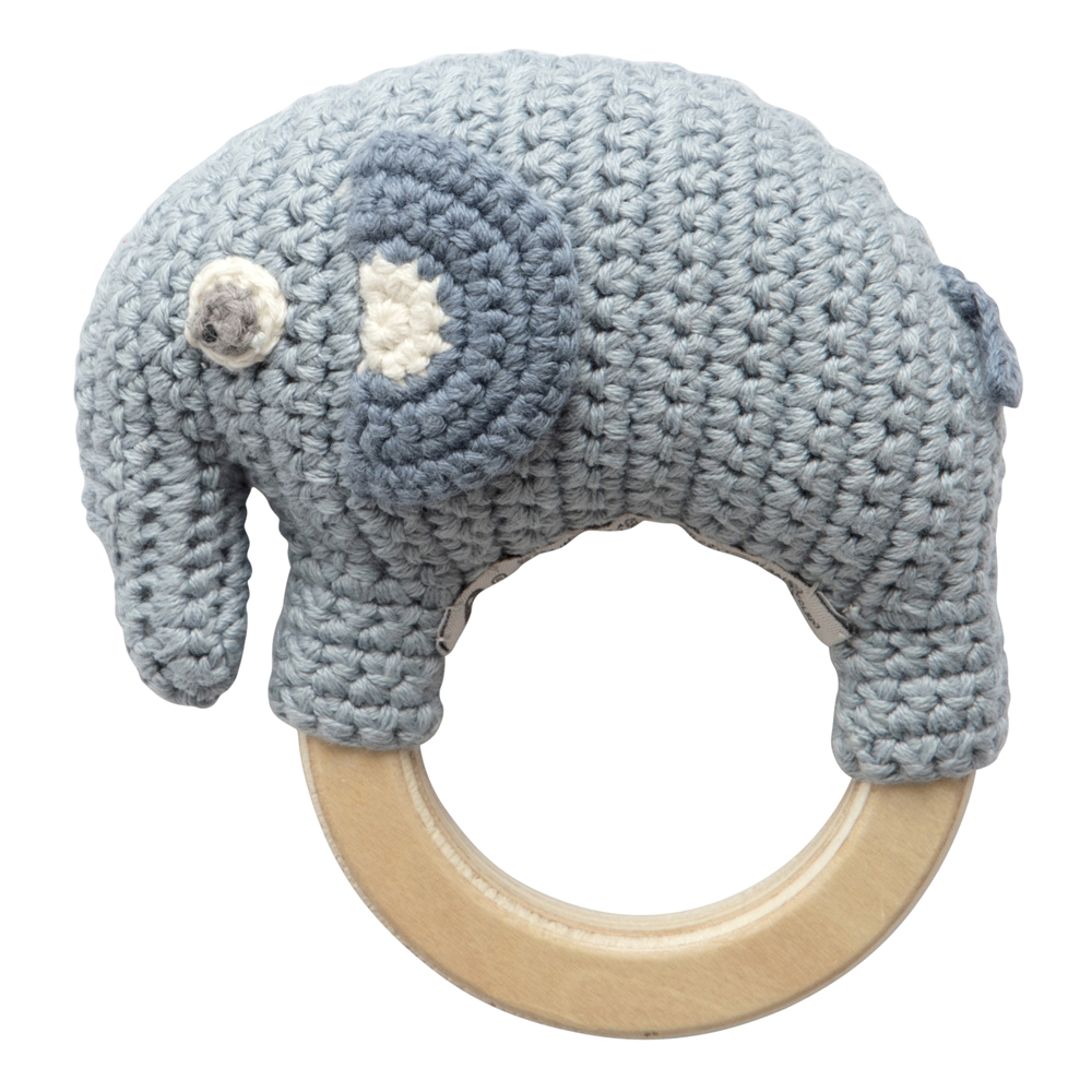 Läs mer om Sebra - Sebra Toys Virkad skallra Elefanten Fanto Powder Blue