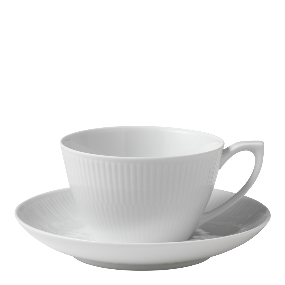 Royal Copenhagen White Fluted Teekuppi ja lautanen 28 cl