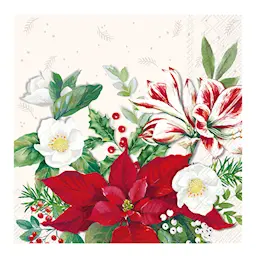 IHR Serviett Christmas Florals 33x33 cm 20 stk hvit/rød