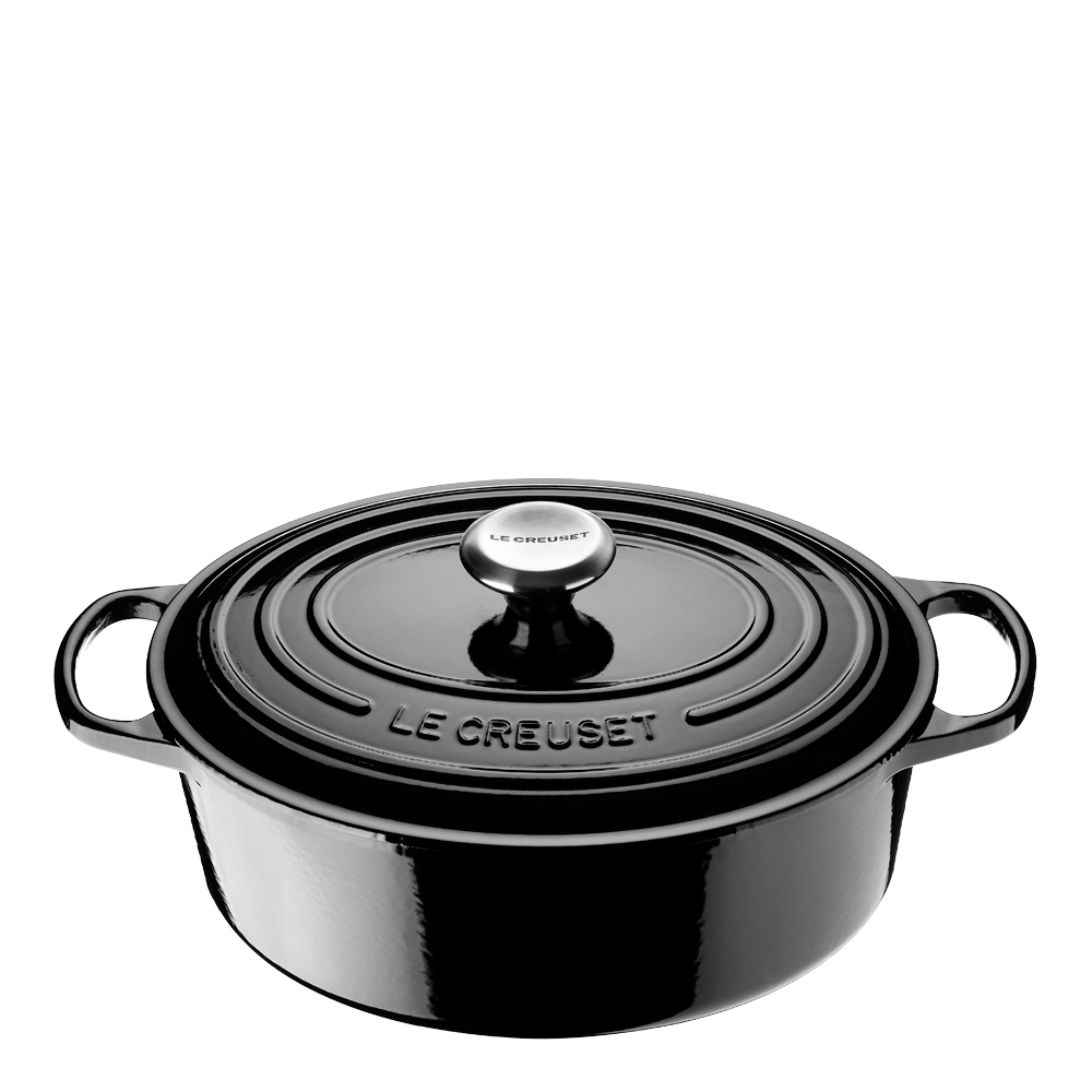 Läs mer om Le Creuset - Signature Gjutjärnsgryta oval 27 cm 4,1 L Svart blank