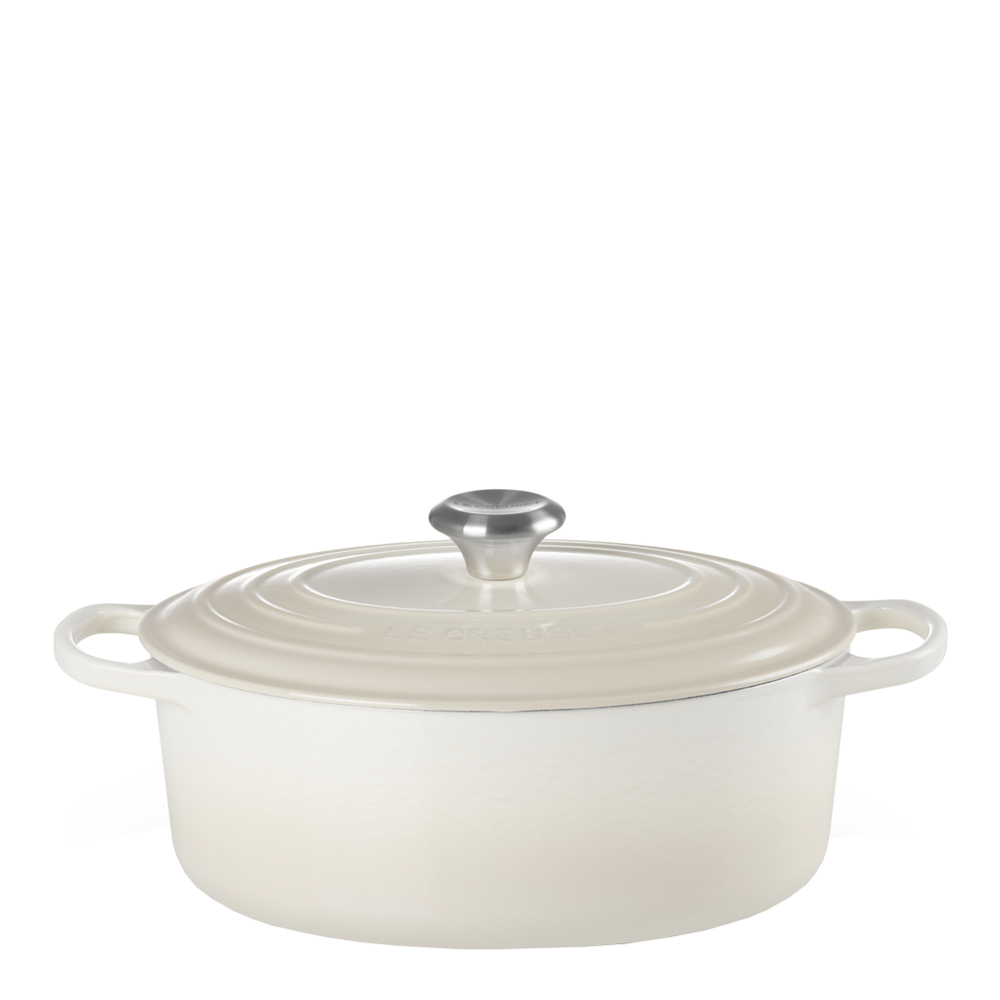 Läs mer om Le Creuset - Signature Gjutjärnsgryta oval 31 cm 6,3 L Meringue