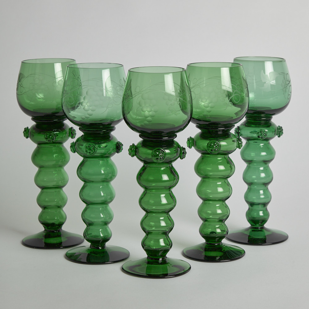 Vintage – SÅLD Remmare i Grönt Glas 5 st