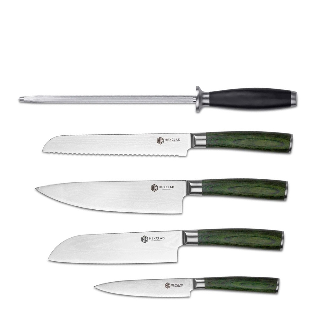 Läs mer om Hexclad - Hybrid Knivset 6 delar Silver/Skogsgrön