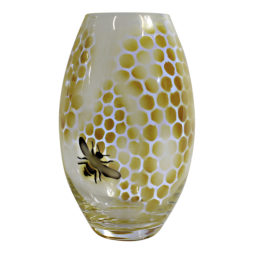 Nybro Crystal – Honeycomb Vas 26 cm Gul