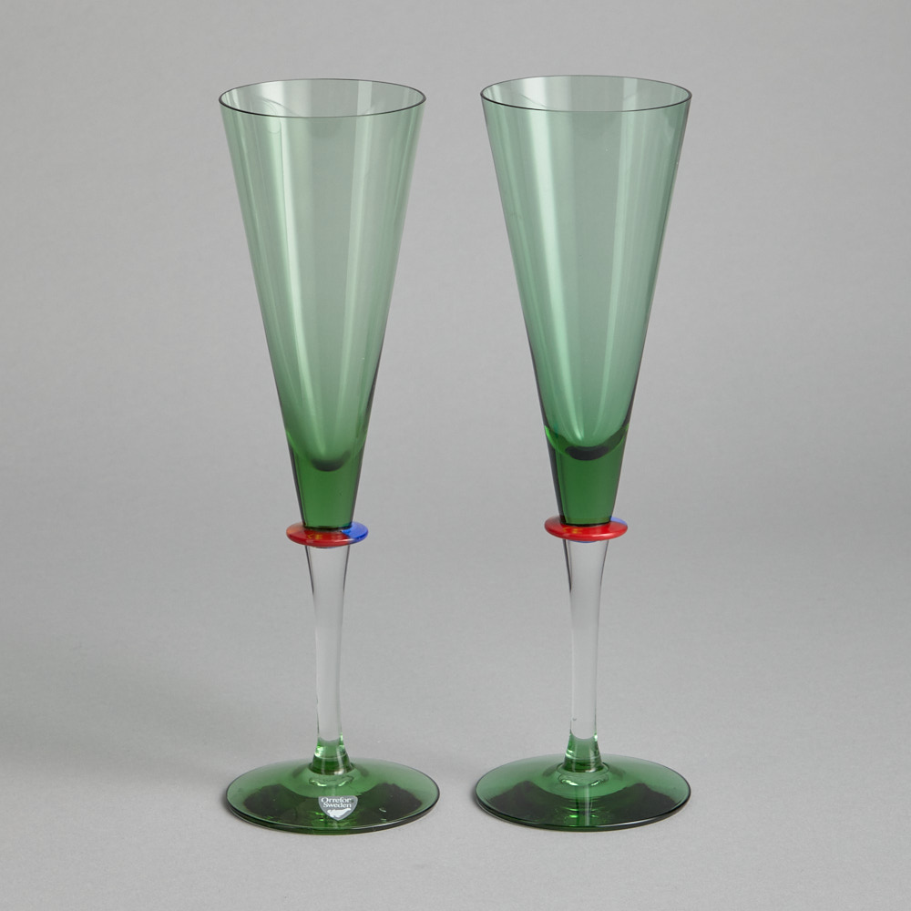 Vintage SÅLD Champagnestrutar i Grönt Glas 1 par