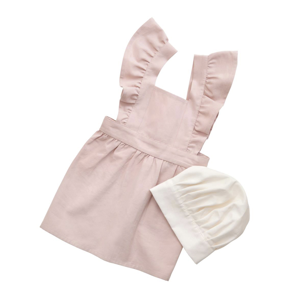 Sebra – Förkläde med volang + Kockmössa Dusty Pink